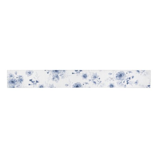 Dusty Blue Floral Grosgrain Ribbon Grosgrain Lint (Voorkant)