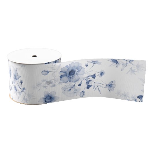 Dusty Blue Floral Grosgrain Ribbon Grosgrain Lint (Spoel)