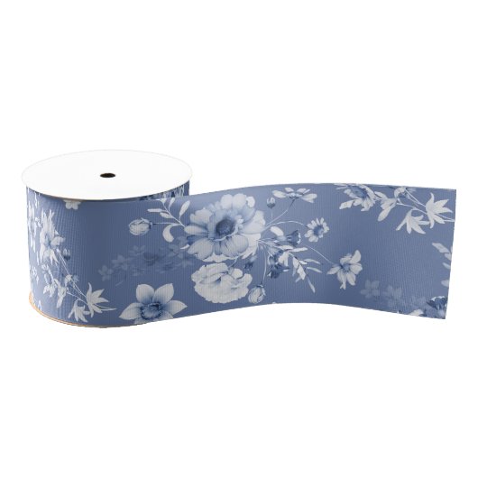 Dusty Blue Floral Grosgrain Ribbon Grosgrain Lint (Spoel)