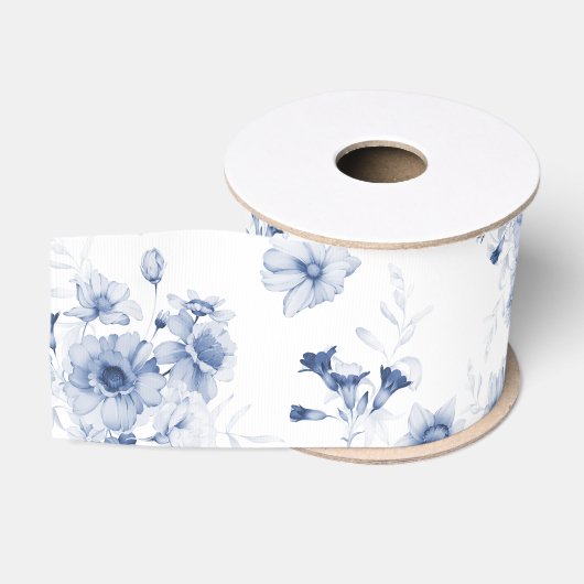 Dusty Blue Floral Grosgrain Ribbon Lint (Spoel)