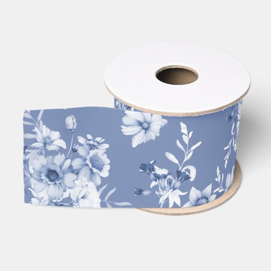 Dusty Blue Floral Grosgrain Ribbon Lint (Spoel)