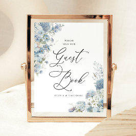 Dusty Blue Floral Guest Book Wedding Table Reclamebord Met Voetstuk