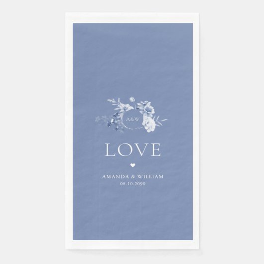 Dusty Blue Floral Guest Towels with "Love" Servet (Voorkant)
