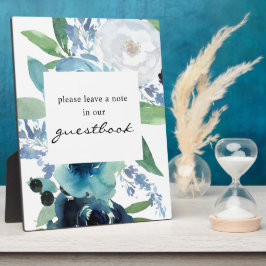 Dusty Blue Floral Guestbook Sign Easel Black V2 Fotoplaat