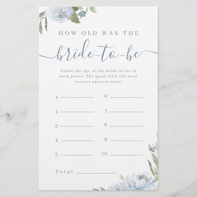 Dusty blue floral hoe oud was het bruidspel? (Voorkant)