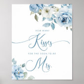 Dusty blue floral Hoeveel kissers vrijgezellenfees Poster (Voorkant)