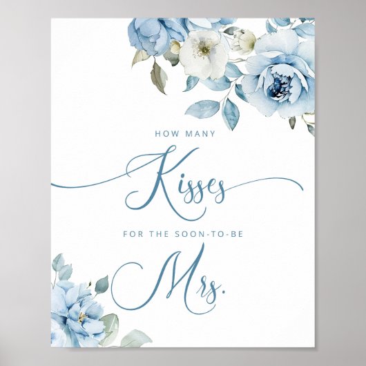 Dusty blue floral Hoeveel kissers vrijgezellenfees Poster (Voorkant)