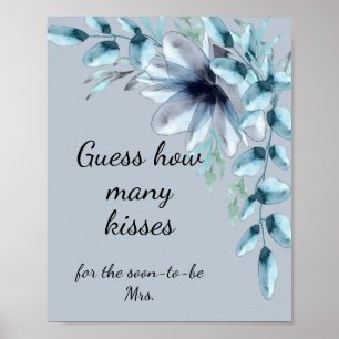 Dusty blue floral Hoeveel kissers vrijgezellenfees Poster