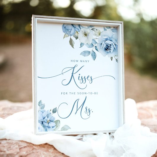 Dusty blue floral Hoeveel kissers vrijgezellenfees Poster