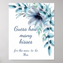 Dusty blue floral Hoeveel kissers vrijgezellenfees Poster