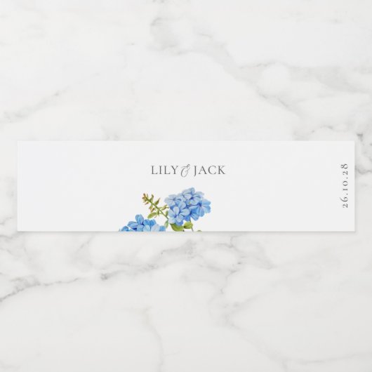 Dusty Blue Floral Hydrangea bruiloft evenement Waterfles Etiket (Enkel label)