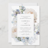 Dusty Blue Floral Hydrangea Rozen Wedding Kaart (Voorkant)