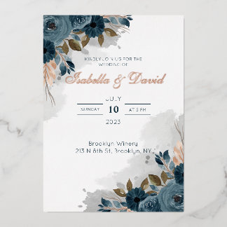 Dusty Blue Floral I Folie Wedding Invitation Folie Uitnodiging
