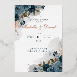 Dusty Blue Floral I Folie Wedding Invitation Folie Uitnodiging