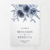 Dusty Blue Floral in één QR-code bruiloft Drieluik Uitnodiging (Cover)