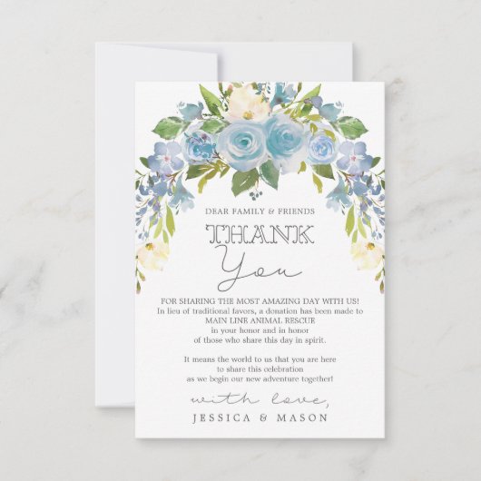 Dusty Blue Floral in plaats van Favors Place Card Aankondiging (Voorkant)