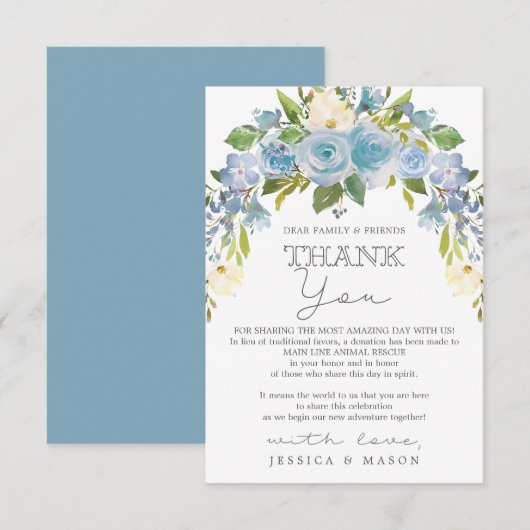Dusty Blue Floral in plaats van Favors Place Card Aankondiging (Voorkant / Achterkant)