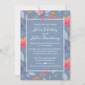 Dusty Blue Floral Invitation Kaart (Voorkant)