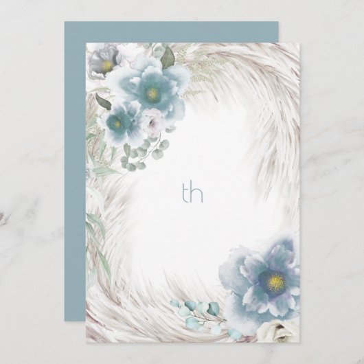 Dusty Blue Floral Invitation Kaart (Voorkant / Achterkant)
