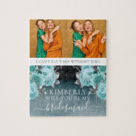 Dusty Blue Floral is mijn Bridesmaid foto Legpuzzel