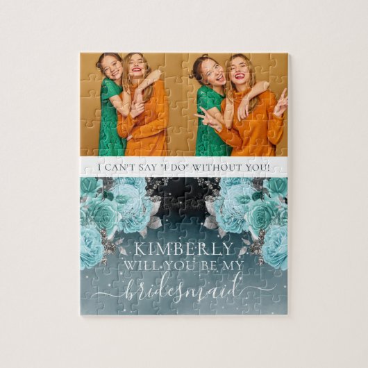 Dusty Blue Floral is mijn Bridesmaid foto Legpuzzel (Verticaal)
