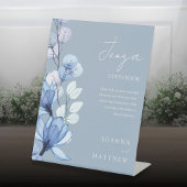 Dusty Blue Floral Jenga Wedding Guestbook Reclamebord Met Voetstuk