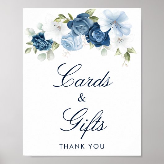 Dusty Blue Floral Kaarten en Gifts Vrijgezellenfee Poster (Voorkant)