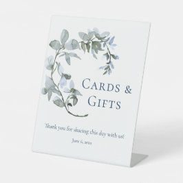 Dusty Blue Floral Kaarten en Gifts Vrijgezellenfee Reclamebord Met Voetstuk