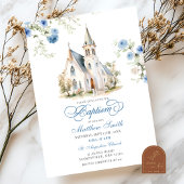 Dusty Blue Floral Klassieke Kerk Doop Kaart