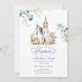 Dusty Blue Floral Klassieke Kerk Doop Kaart (Voorkant)