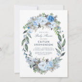 Dusty Blue Floral krans Elegant Baby shower Kaart (Voorkant)