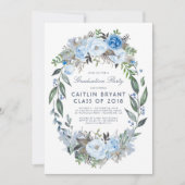 Dusty Blue Floral krans Elegant Graduation Party Kaart (Voorkant)