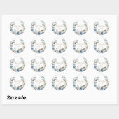Dusty Blue Floral krans gepersonaliseerde bruiloft Ronde Sticker (Vel)