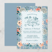 Dusty Blue Floral Lace | Decoratieve kalligrafie Kaart (Voorkant / Achterkant)