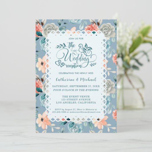 Dusty Blue Floral Lace | Decoratieve kalligrafie Kaart (Staand voorkant)