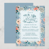 Dusty Blue Floral Lace | Decoratieve kalligrafie Kaart (Voorkant / Achterkant)