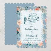 Dusty Blue Floral Lace | Decoratieve kalligrafie Kaart (Voorkant / Achterkant)
