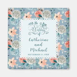 Dusty Blue Floral Lace | Decoratieve kalligrafie Magneet