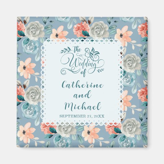 Dusty Blue Floral Lace | Decoratieve kalligrafie Magneet (Voorkant)