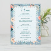 Dusty Blue Floral Lace | Decoratieve kalligrafie Menu (Staand voorkant)
