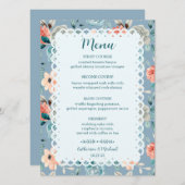 Dusty Blue Floral Lace | Decoratieve kalligrafie Menu (Voorkant / Achterkant)