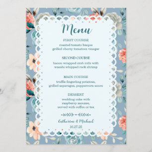 Dusty Blue Floral Lace   Decoratieve kalligrafie Menu