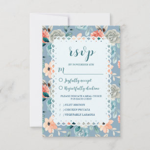 Dusty Blue Floral Lace   Decoratieve kalligrafie RSVP Kaartje