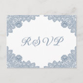 Dusty Blue Floral Lace Rustic Wedding RSVP Uitnodiging Briefkaart (Voorkant)