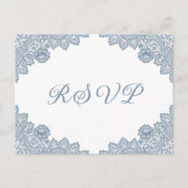 Dusty Blue Floral Lace Rustic Wedding RSVP Uitnodiging Briefkaart