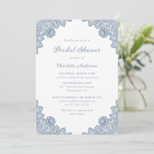Dusty Blue Floral Lace Vrijgezellenfeest Kaart (Staand voorkant)