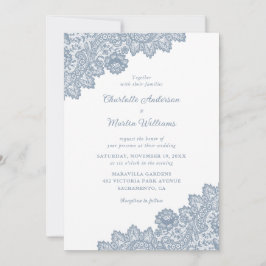 Dusty Blue Floral Lace Wedding Invitations Kaart