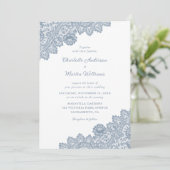 Dusty Blue  Floral Lace Wedding Invitations Kaart (Staand voorkant)