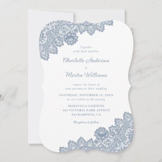 Dusty Blue  Floral Lace Wedding Invitations Kaart (Voorkant)