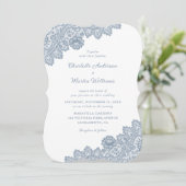 Dusty Blue  Floral Lace Wedding Invitations Kaart (Staand voorkant)